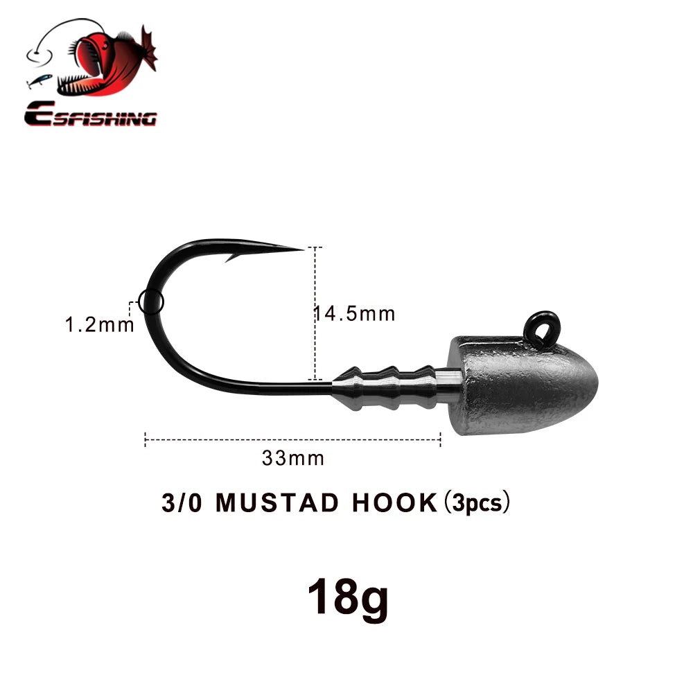 ESFISHING Bullet Jig head 5pcs 2.5g 3.5g 5g 7g 10g 3pcs 18g  Screw Head Mustad Hook for Soft Lures Fishing Tackle