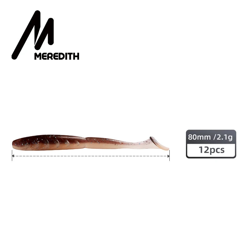 MEREDITH 12pcs Crazy Shiner II Fishing Lure Soft Lure Shad Silicone Baits 80mm T-tail Wobblers Swimbait Artificial leurre souple