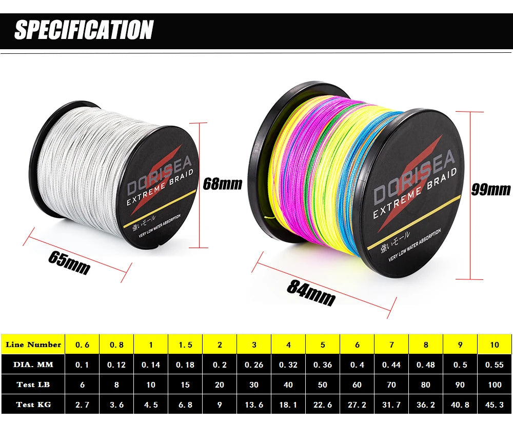 DORISEA New Camo 8 Strands Top Quality 100M 300M 500M 1000M 1500M 2000M PE Extreme Braided Fishing Line Wire Pesca