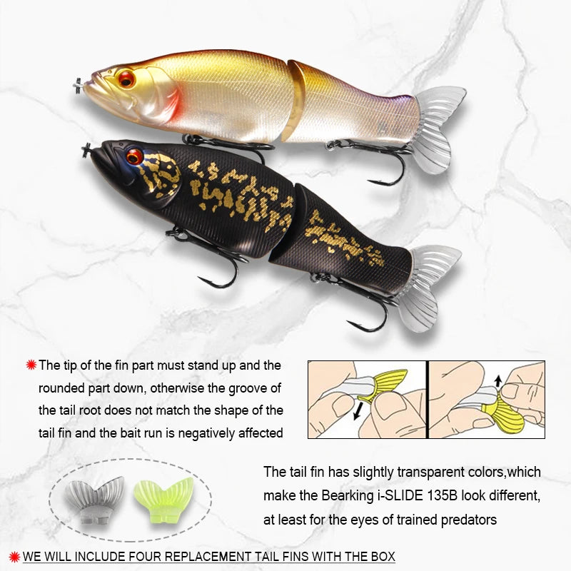 BEARKING Top Fishing Lures 135mm 1oz Jointed minnow Wobblers ABS Body with Soft Tail SwimBaits soft lure for pike and bass