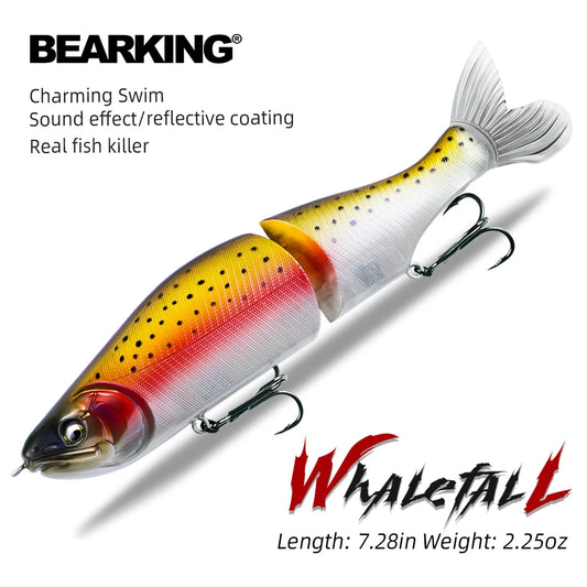 BEARKING Top Fishing Lure 185mm 64g 2.25oz Jointed minnow Wobblers ABS Body with Soft Tail SwimBaits soft lure for pike and bass