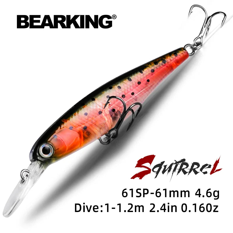 BEARKING hot model 61mm 4.6g professional quality fixed weight fishing lures minnow crank Artificial Bait Tackle